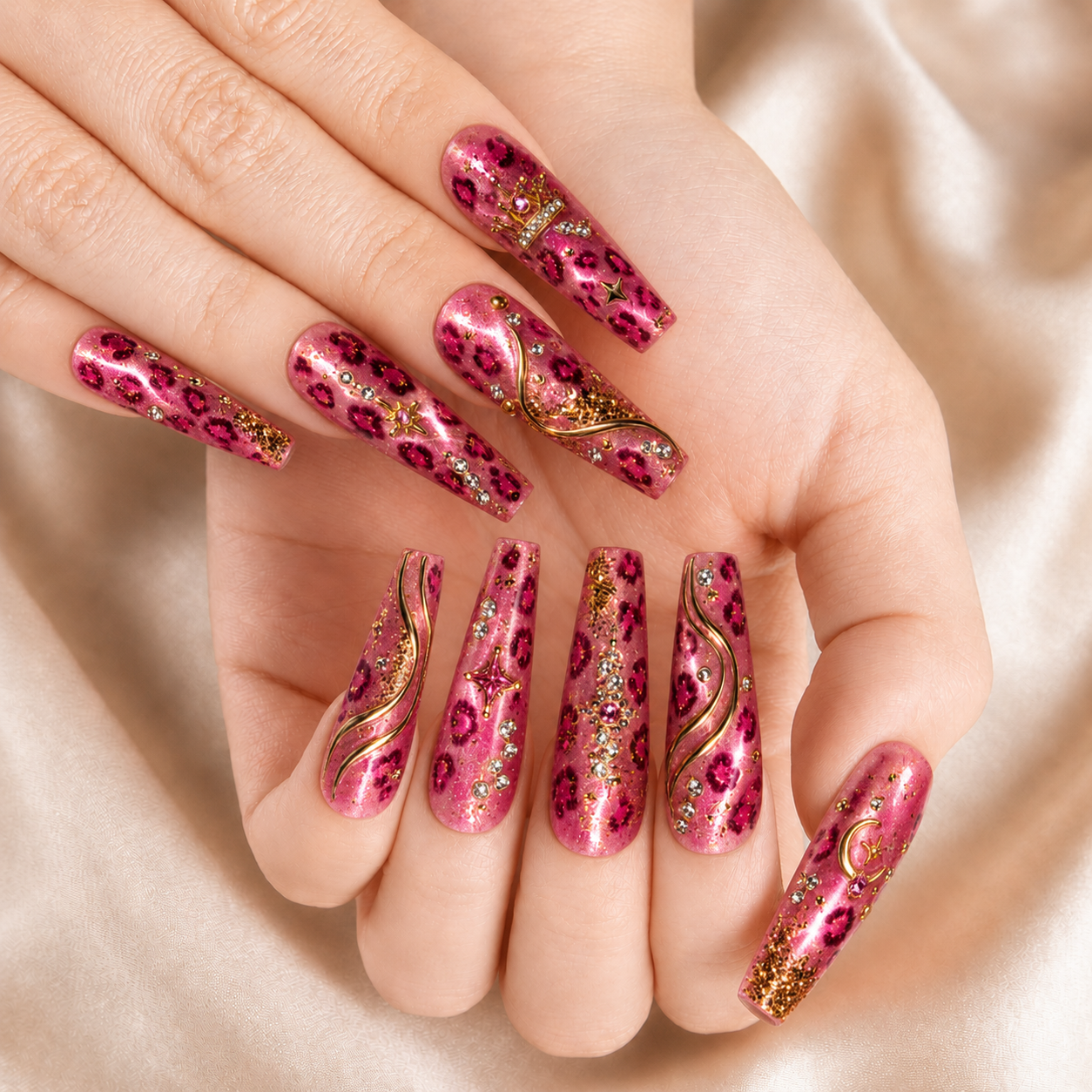 Pink Leopard Rhinestones - Press-On Nails
