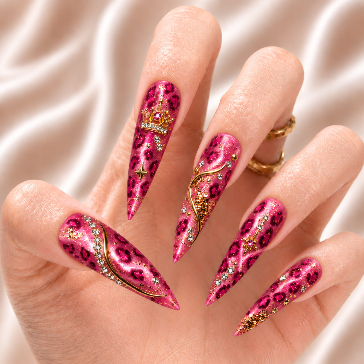 Pink Leopard Rhinestones - Press-On Nails