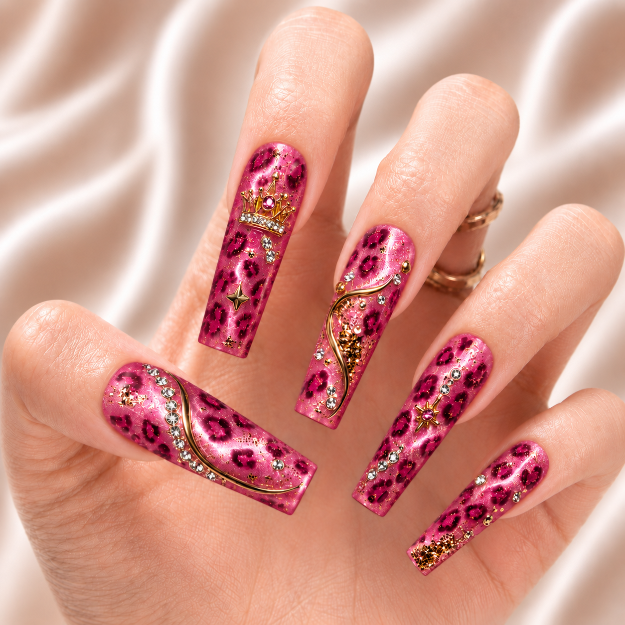 Pink Leopard Rhinestones - Press-On Nails
