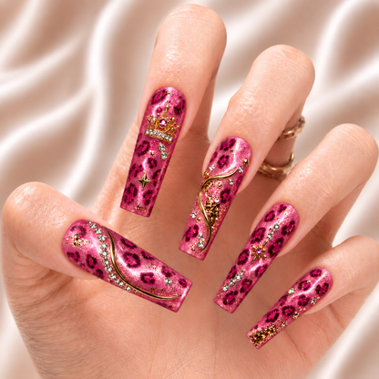 Pink Leopard Rhinestones - Press-On Nails