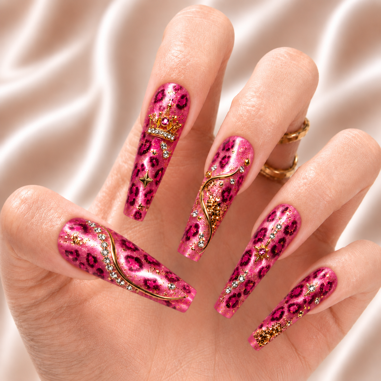 Pink Leopard Rhinestones - Press-On Nails