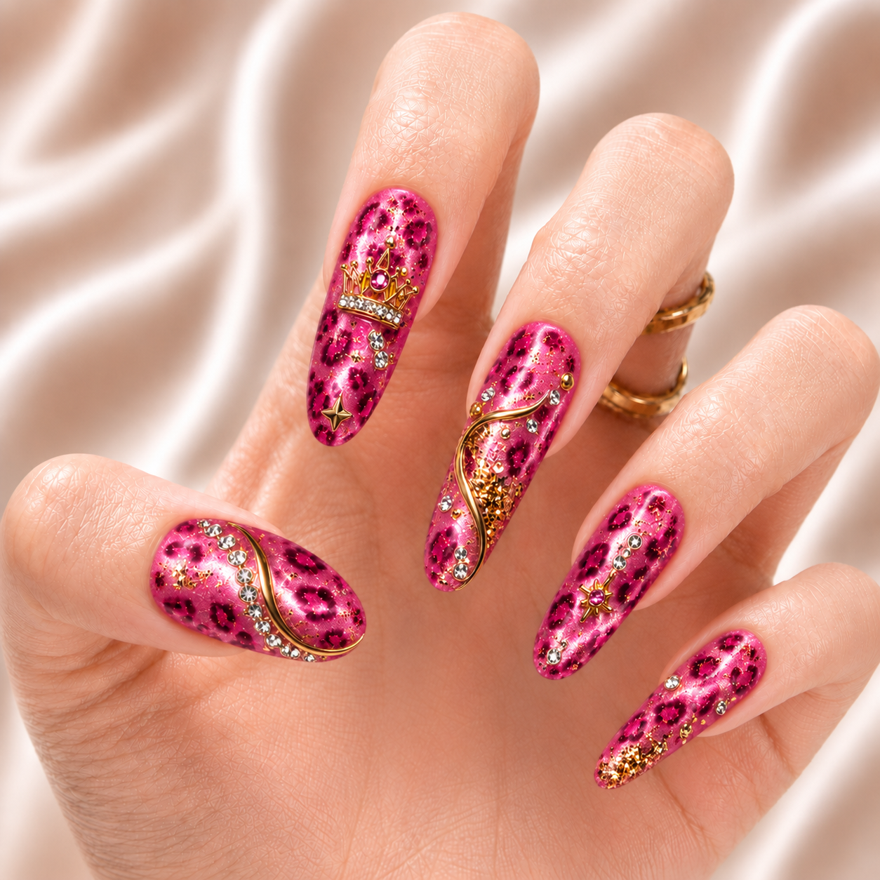 Pink Leopard Rhinestones - Press-On Nails