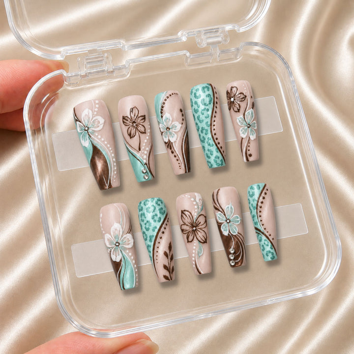 Tiffany Blue Floral - Press-On Nails