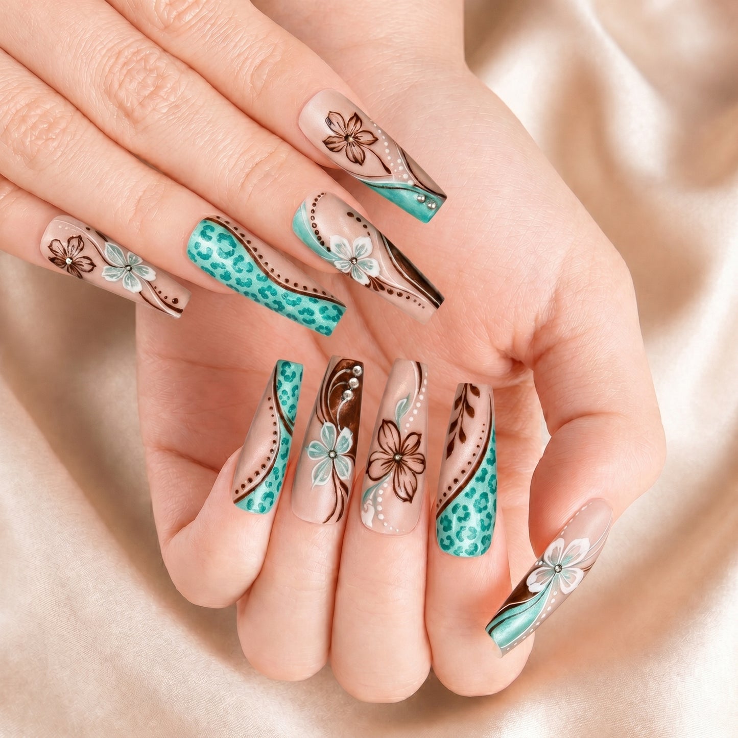 Tiffany Blue Floral - Press-On Nails