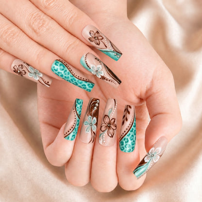 Tiffany Blue Floral - Press-On Nails