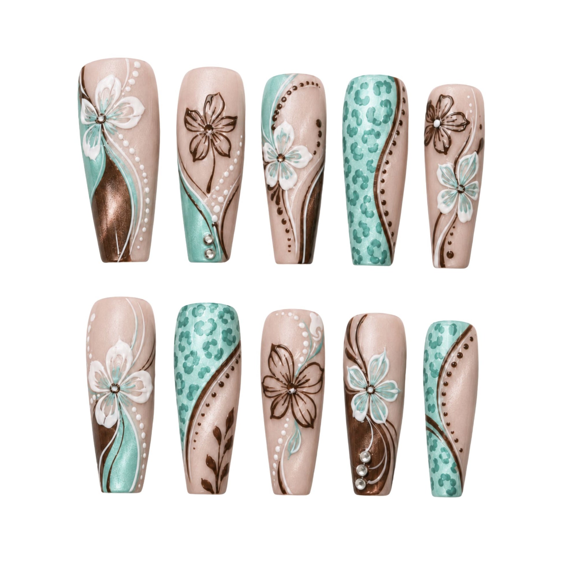 Tiffany Blue Floral - Press-On Nails