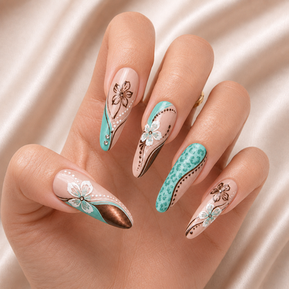 Tiffany Blue Floral - Press-On Nails