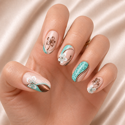 Tiffany Blue Floral - Press-On Nails