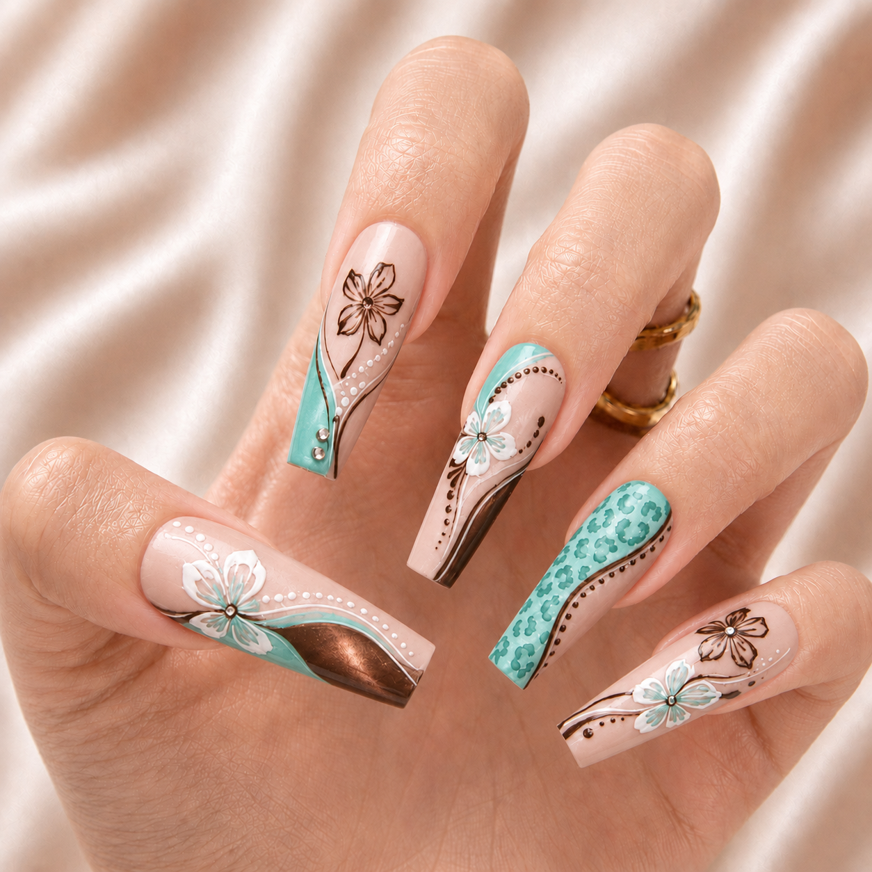 Tiffany Blue Floral - Press-On Nails