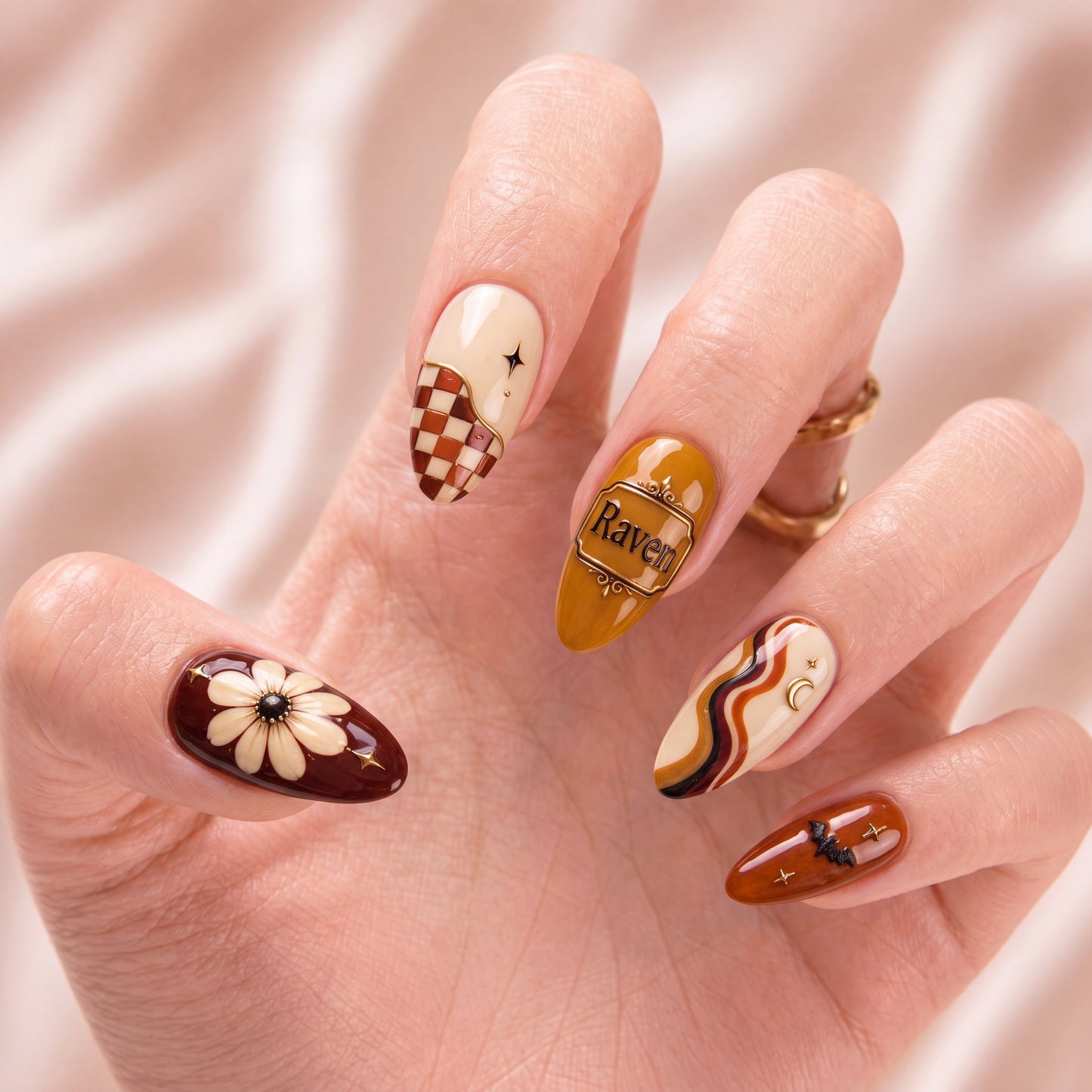 Cinnamon Checker Nightfall - Personalized Press-On Nails