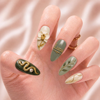 Verdant Serpent Orchid - Personalized Press-On Nails