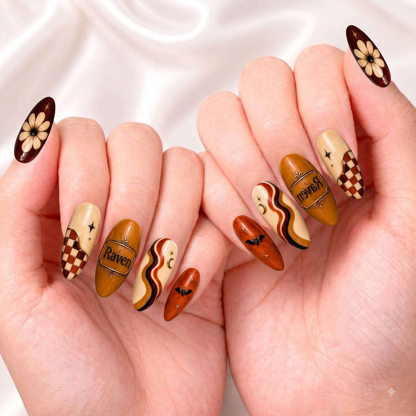 Cinnamon Checker Nightfall - Personalized Press-On Nails