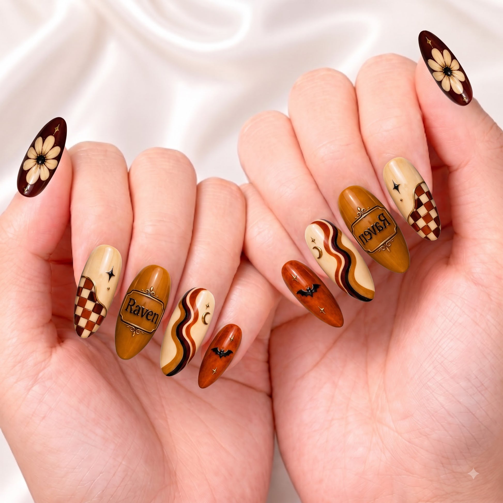 Cinnamon Checker Nightfall - Personalized Press-On Nails