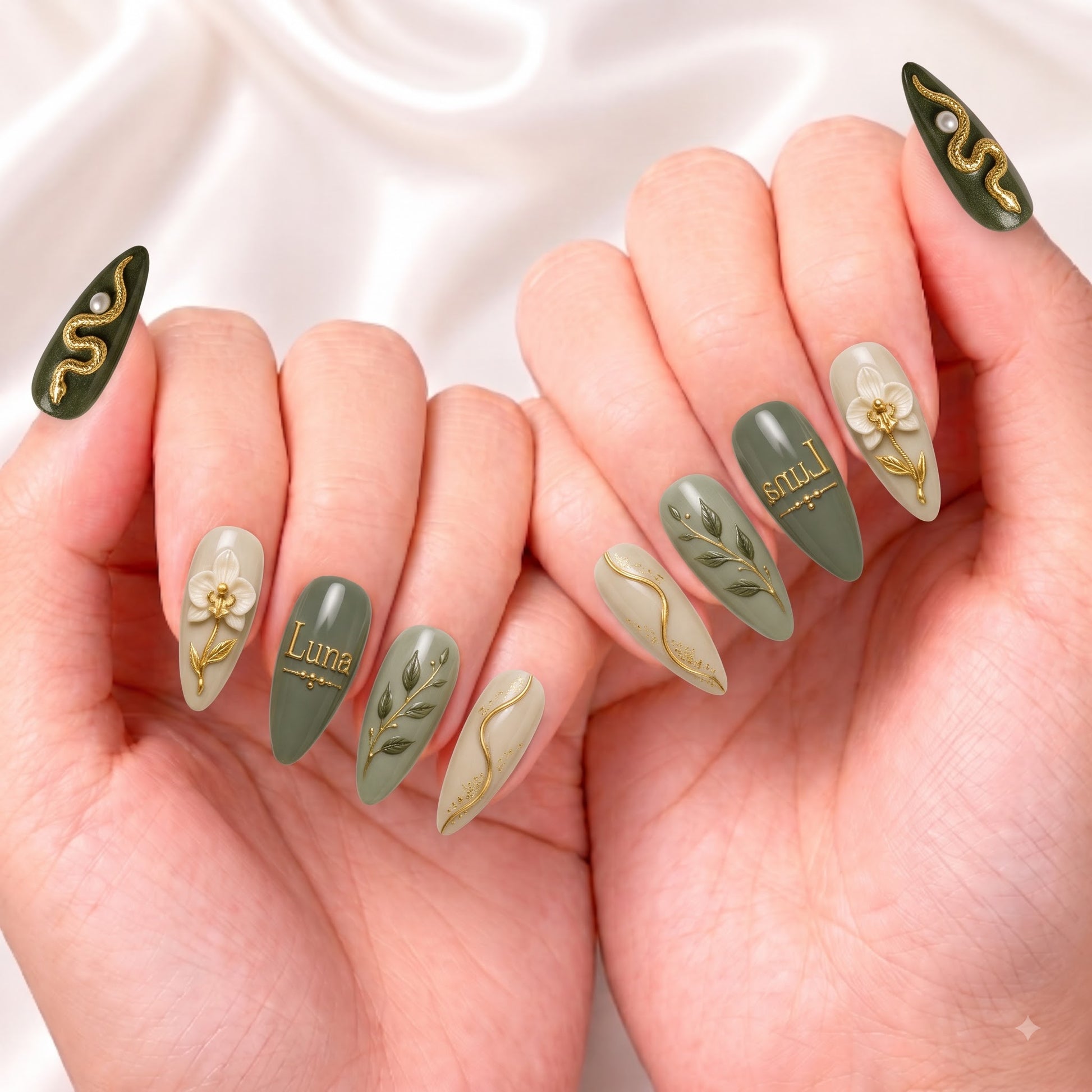 Verdant Serpent Orchid - Personalized Press-On Nails