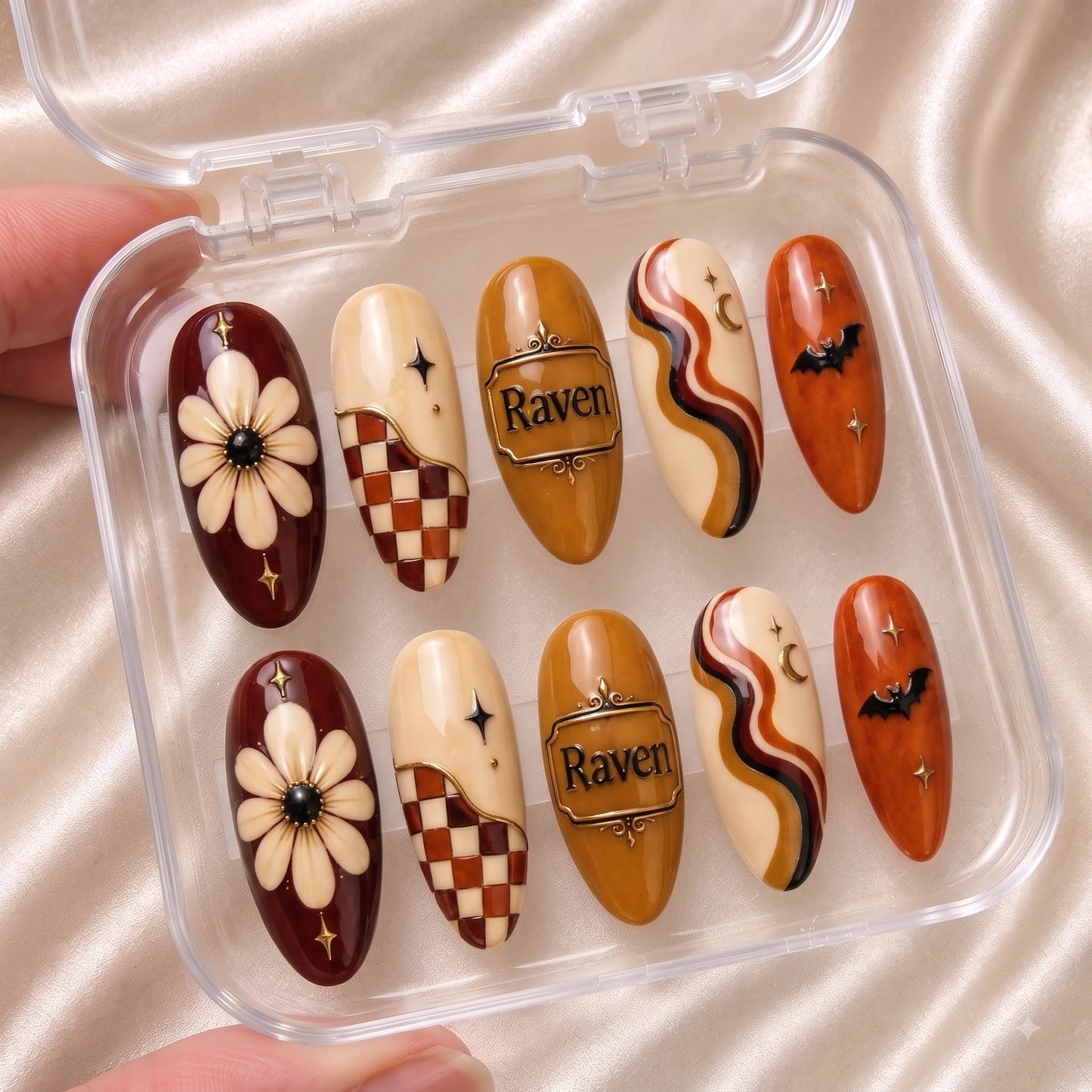Cinnamon Checker Nightfall - Personalized Press-On Nails