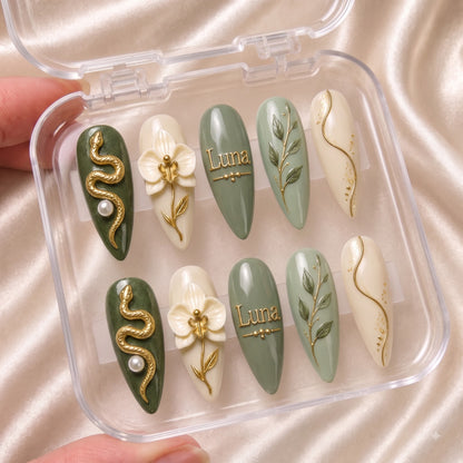 Verdant Serpent Orchid - Personalized Press-On Nails
