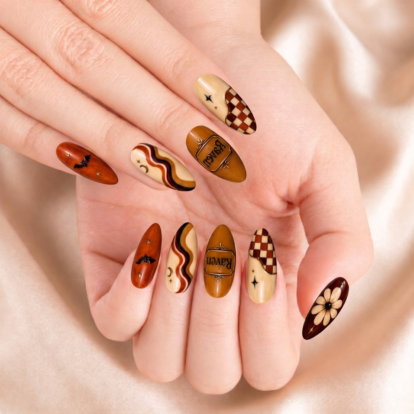 Cinnamon Checker Nightfall - Personalized Press-On Nails