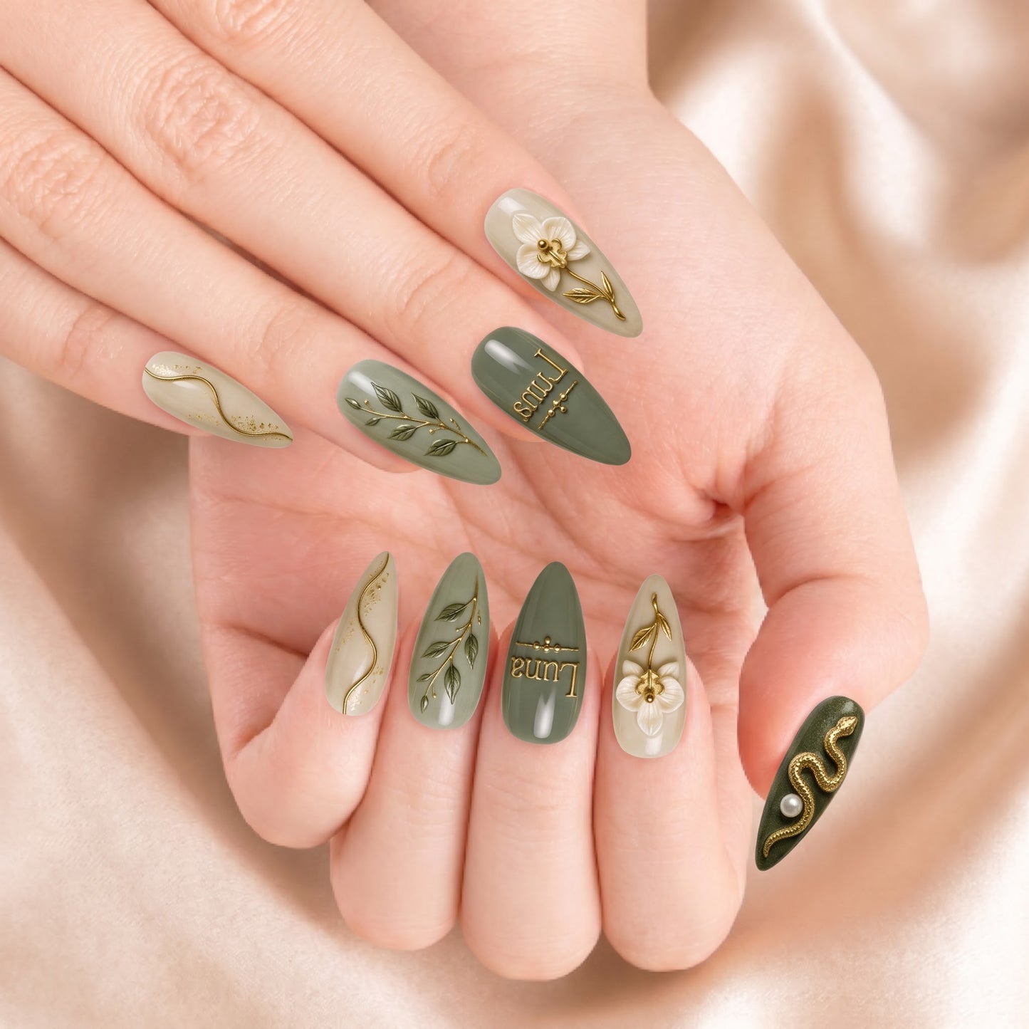 Verdant Serpent Orchid - Personalized Press-On Nails