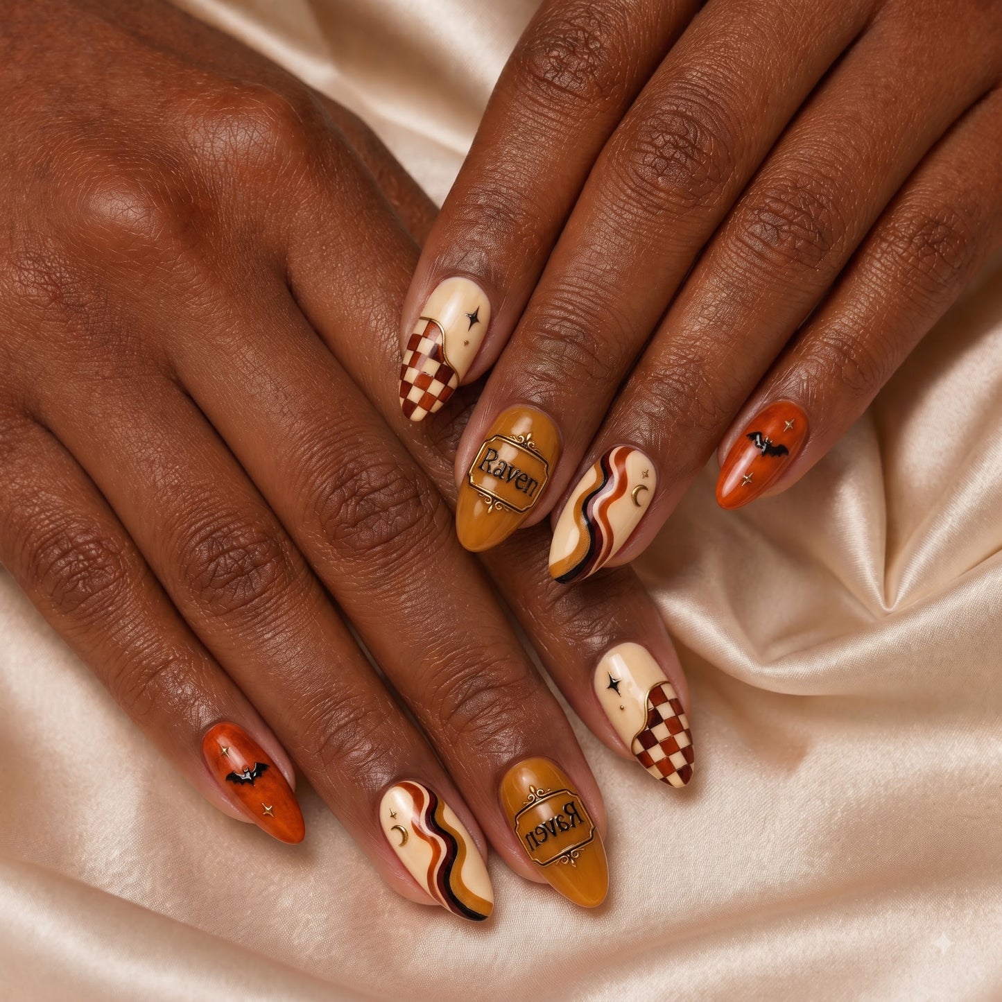 Cinnamon Checker Nightfall - Personalized Press-On Nails