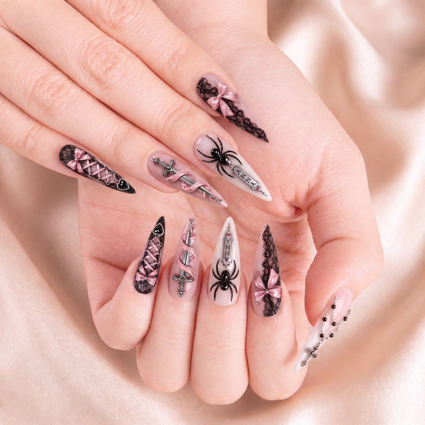 Crimson Rosary - Personalized Press-On Nails