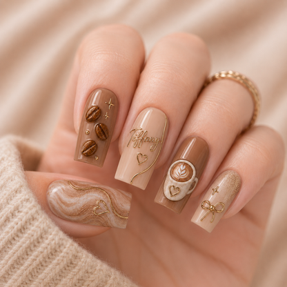 Coffee Date Besties – Personalized Press-On Nails