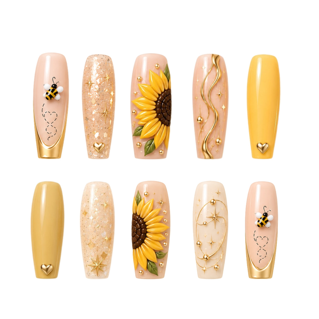 Sunflower Honey Bestie Bond – Personalized Press-On Nails