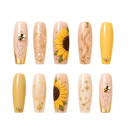 Sunflower Honey Bestie Bond – Personalized Press-On Nails