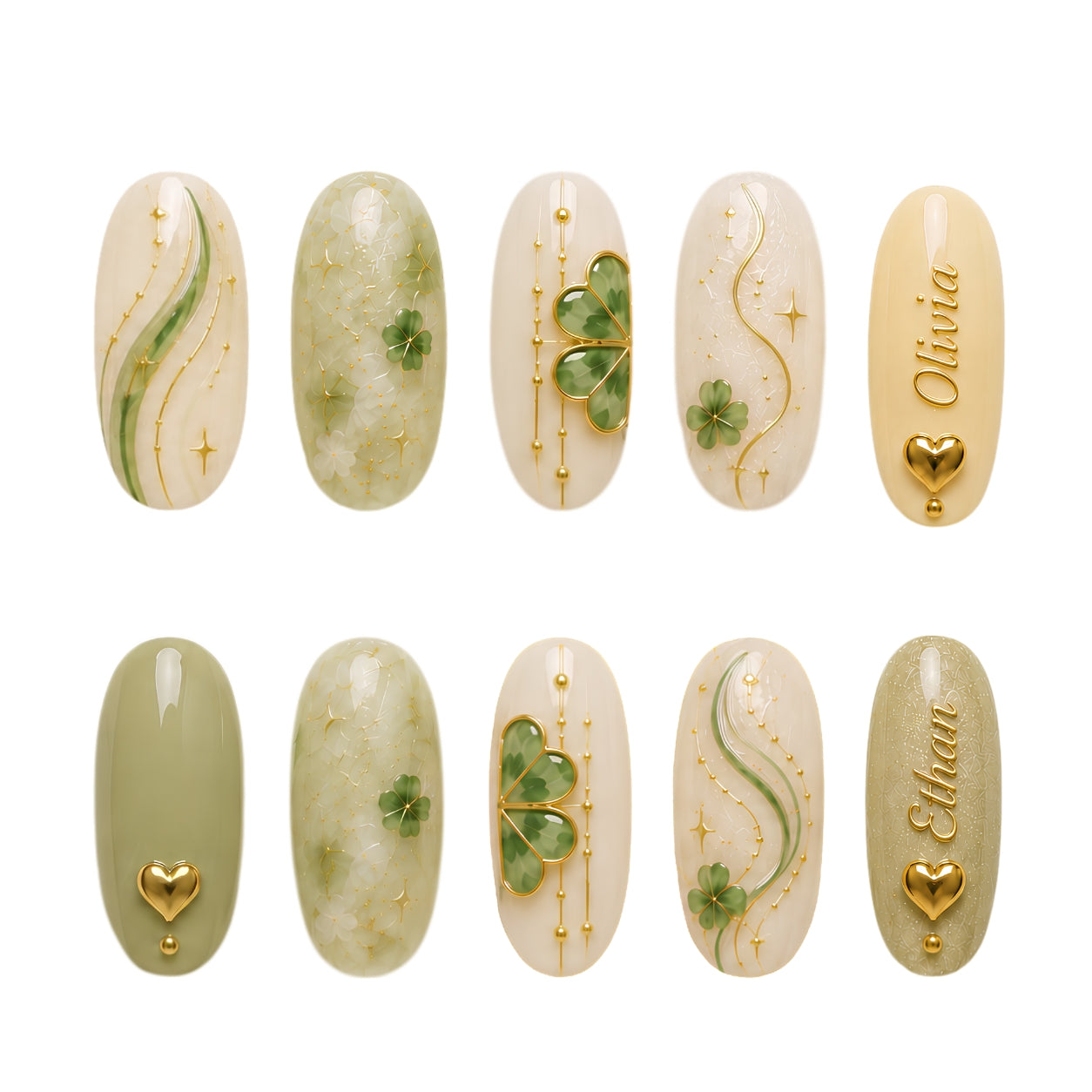 Golden Clover Bestie Bond – Personalized Press-On Nails