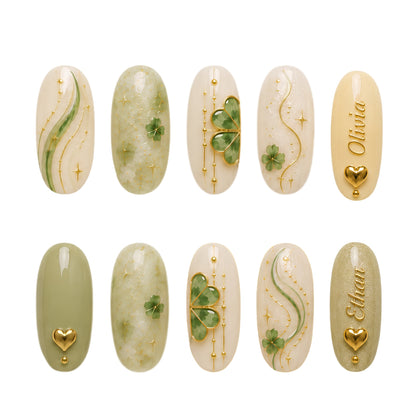 Golden Clover Bestie Bond – Personalized Press-On Nails