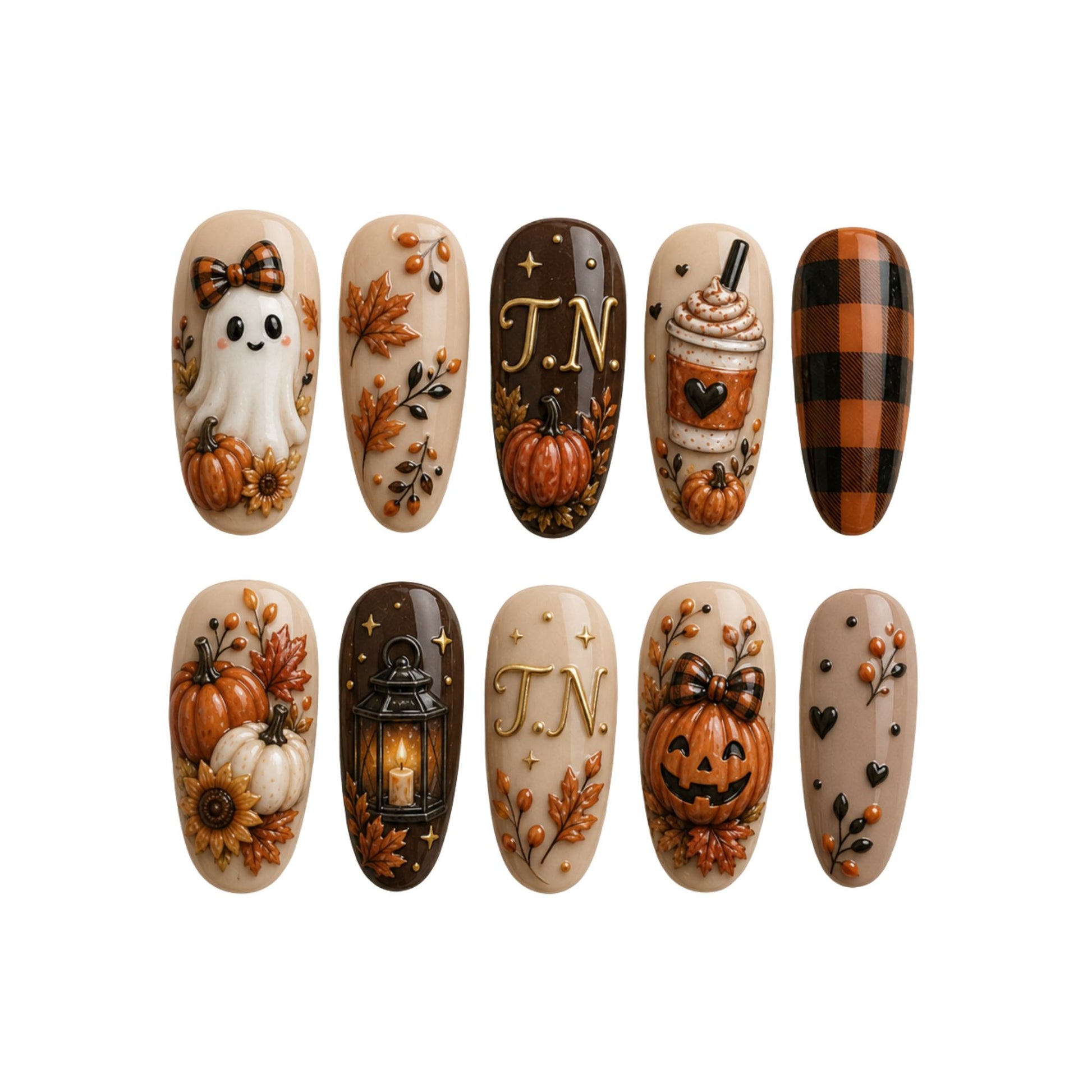 Cute Autumn Boo - Personalized Press-On Nails