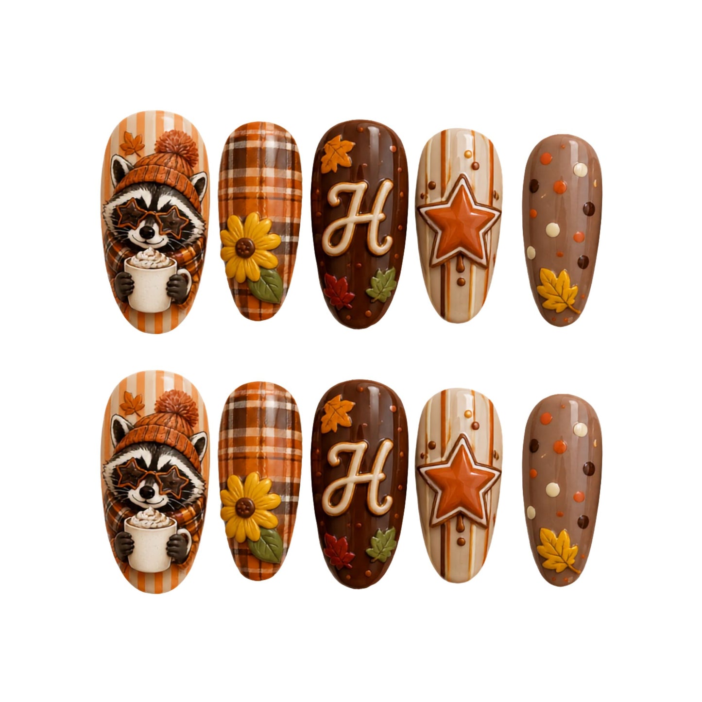 Fall Raccoon Striped - Personalized Press-On Nails