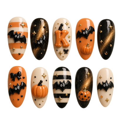 Cute Bat Striped - Personalized Press-On Nails