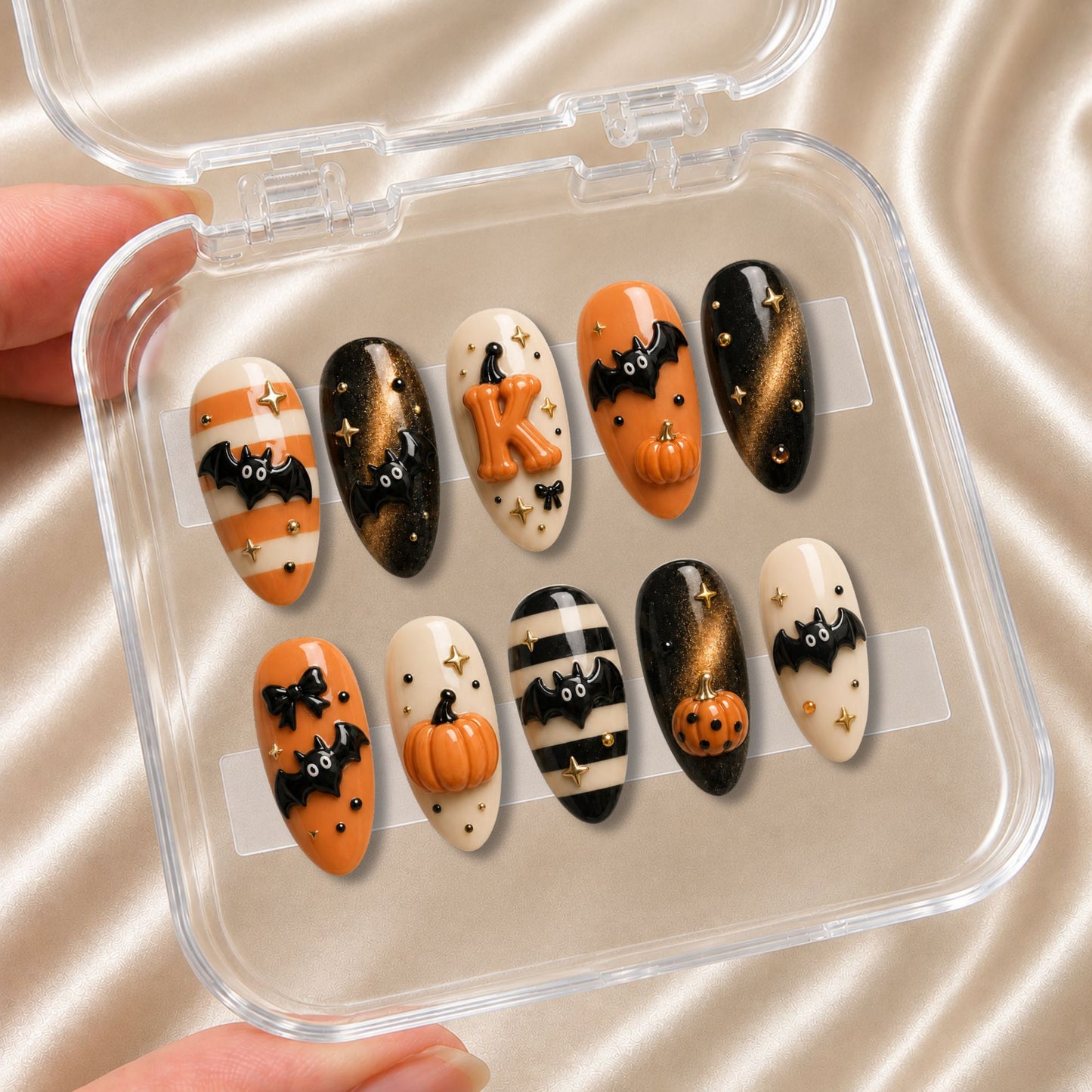 Cute Bat Striped - Personalized Press-On Nails