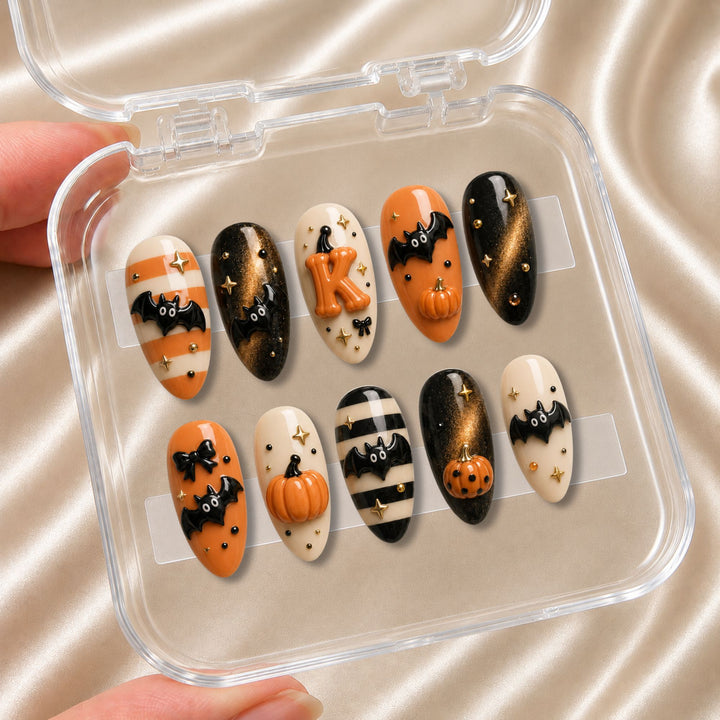 Cute Bat Striped - Personalized Press-On Nails