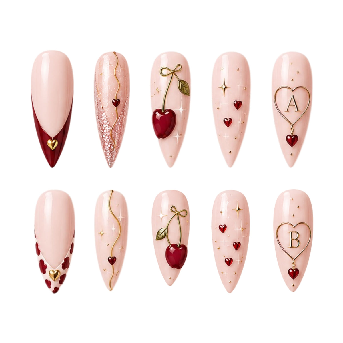 Cherry Bestie Bloom – Personalized Press-On Nails