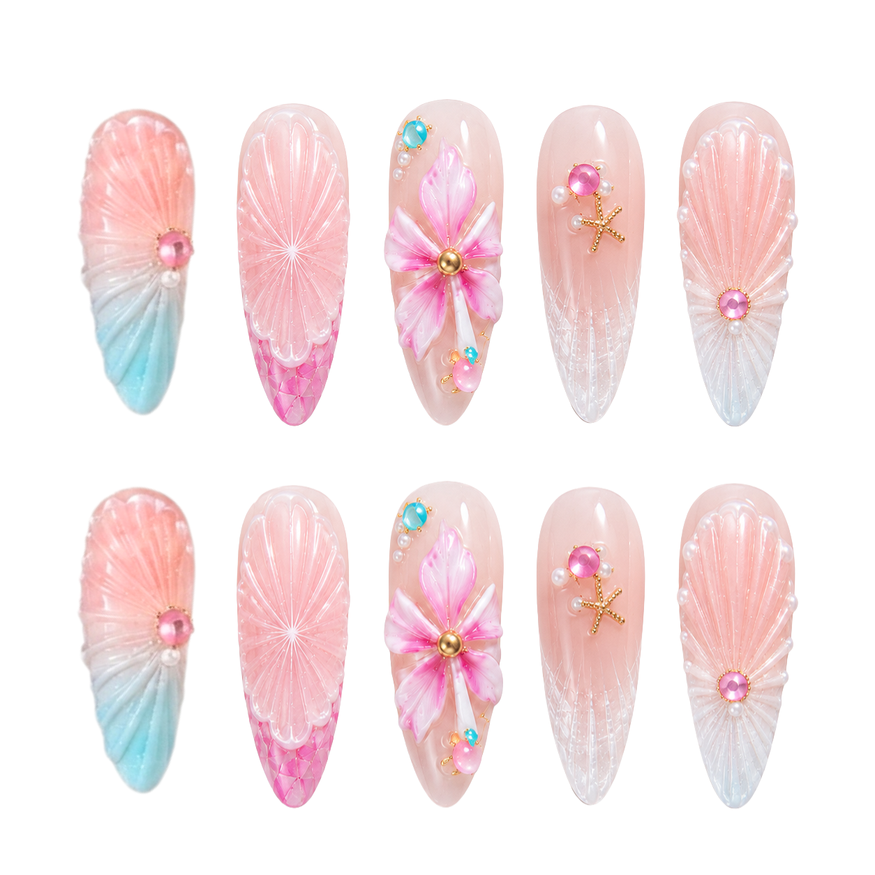 Ocean Pearl Blossom - Press-On Nails