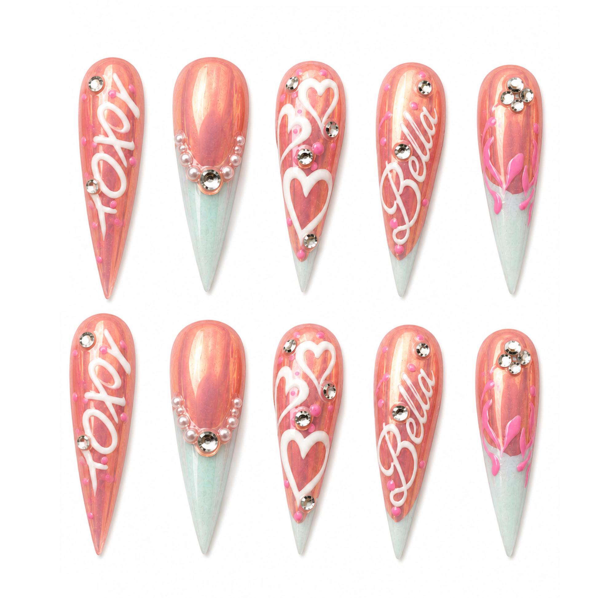Blushing Hearts - Personalized Press-On Nails