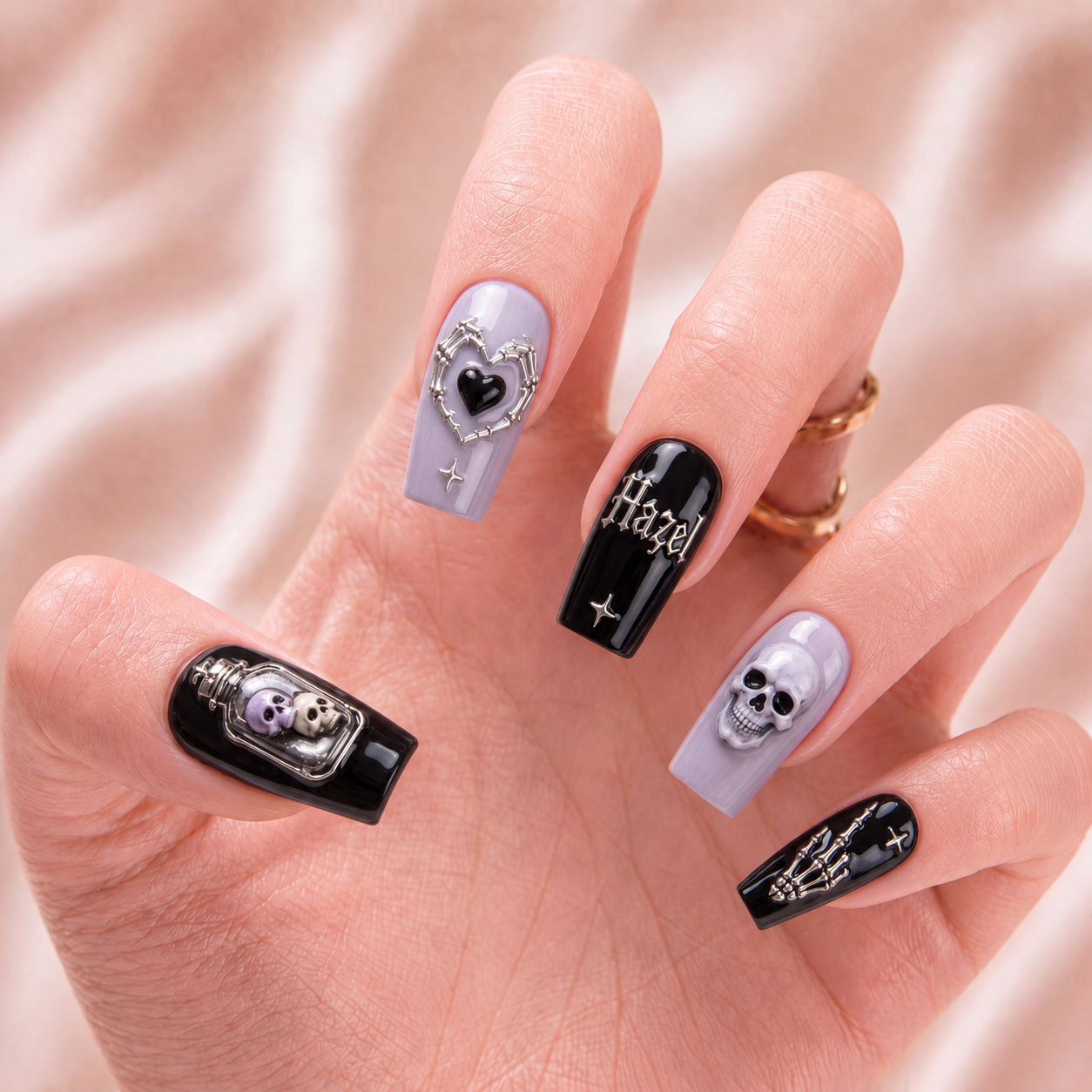 Silver Skull Ritual- Personalized Press-On Nails