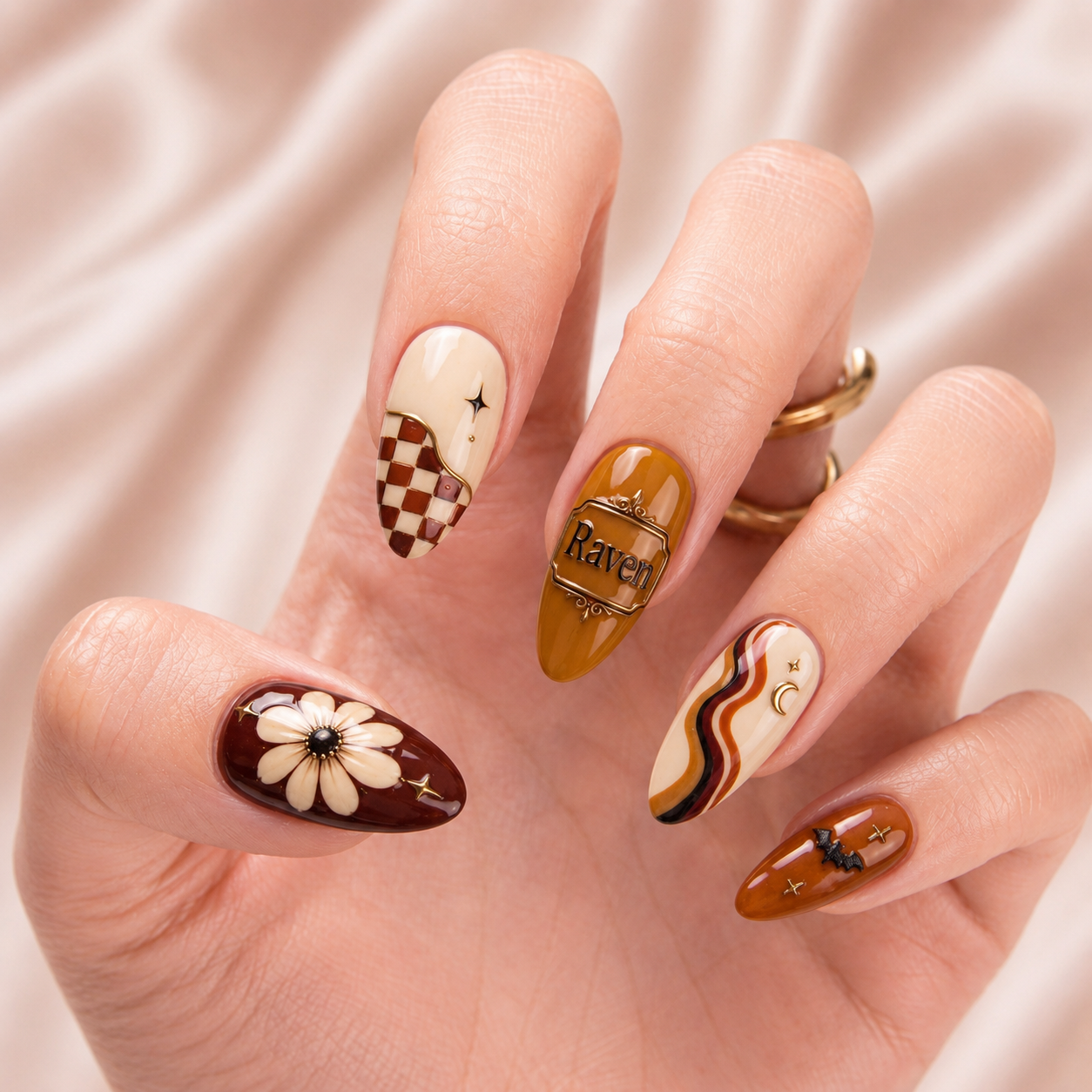 Cinnamon Checker Nightfall - Personalized Press-On Nails