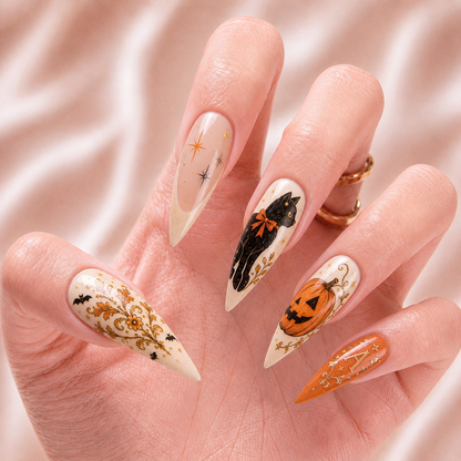 Bestie Vintage Pumpkin Cat - Personalized Press-On Nails