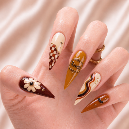 Cinnamon Checker Nightfall - Personalized Press-On Nails