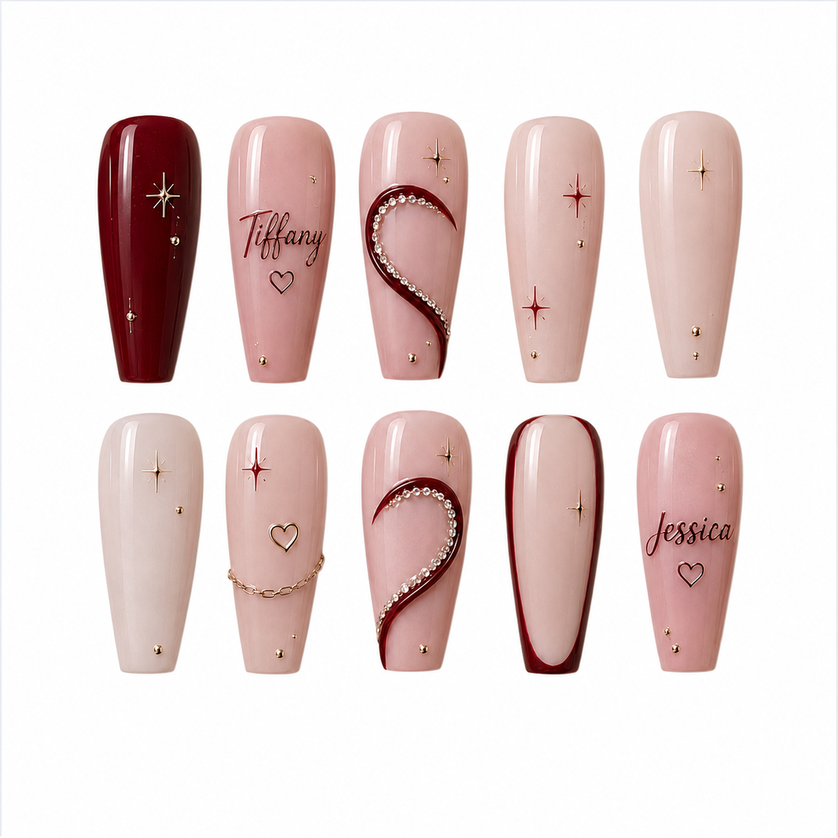 Forever Bestie Hearts – Personalized Press-On Nails