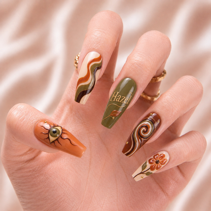 Terracotta Oracle Bloom - Personalized Press-On Nails