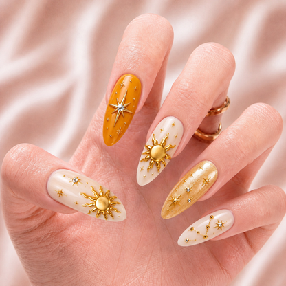 Golden Sun Silver Moon – Personalized Press-On Nails
