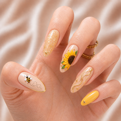 Sunflower Honey Bestie Bond – Personalized Press-On Nails