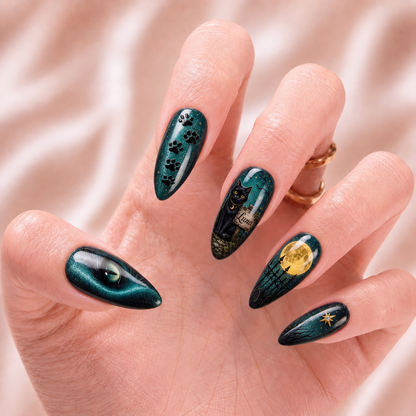 Black Cat Lucky Date  – Personalized Press-On Nails