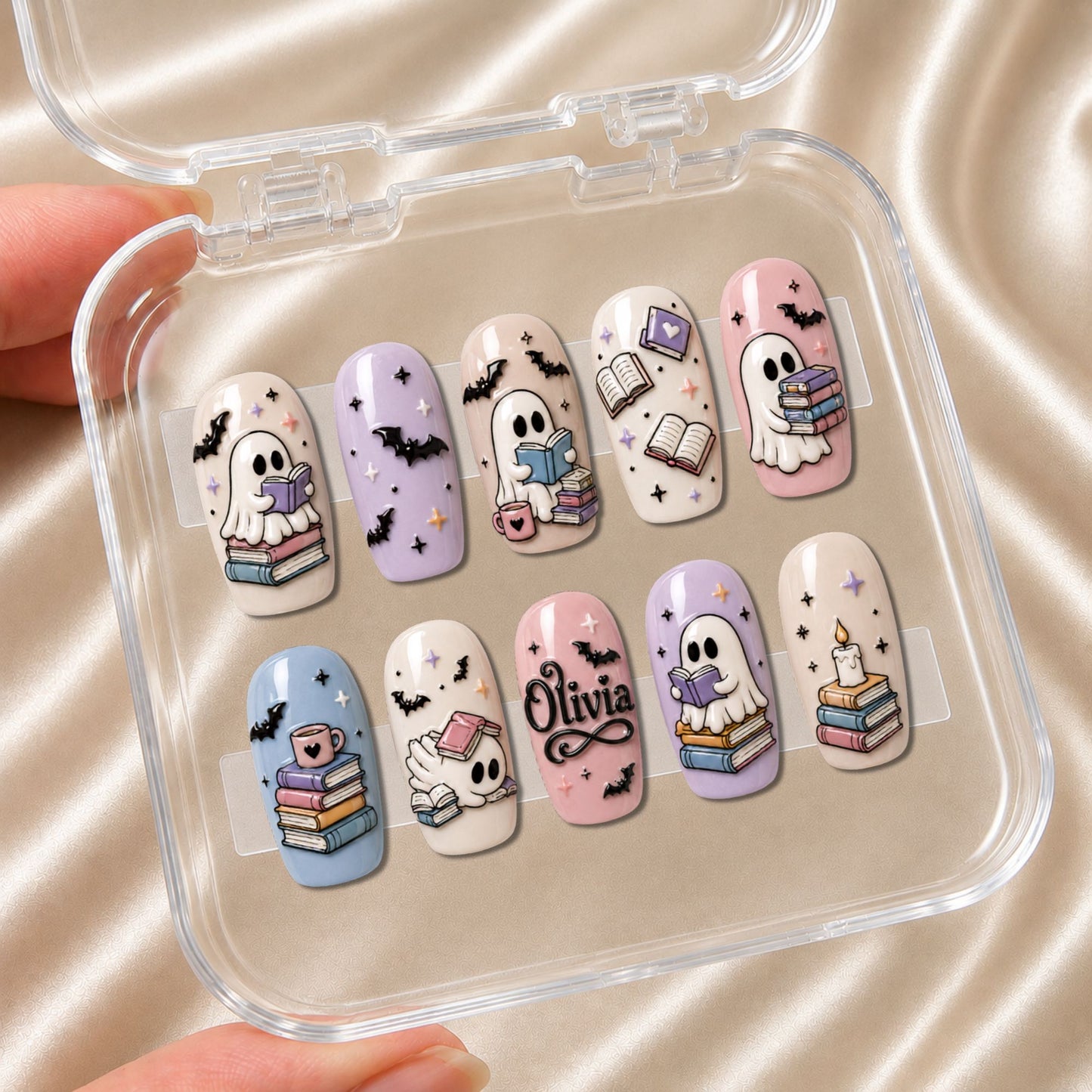 Ghost Reading Books - Personalized Press-On Nails