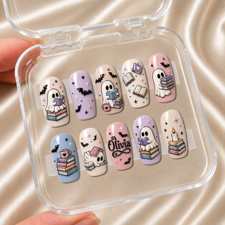 Ghost Reading Books - Personalized Press-On Nails