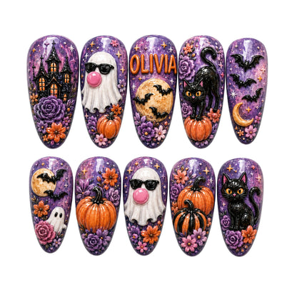 Ghost Blowing Bubble Gum - Personalized Press-On Nails
