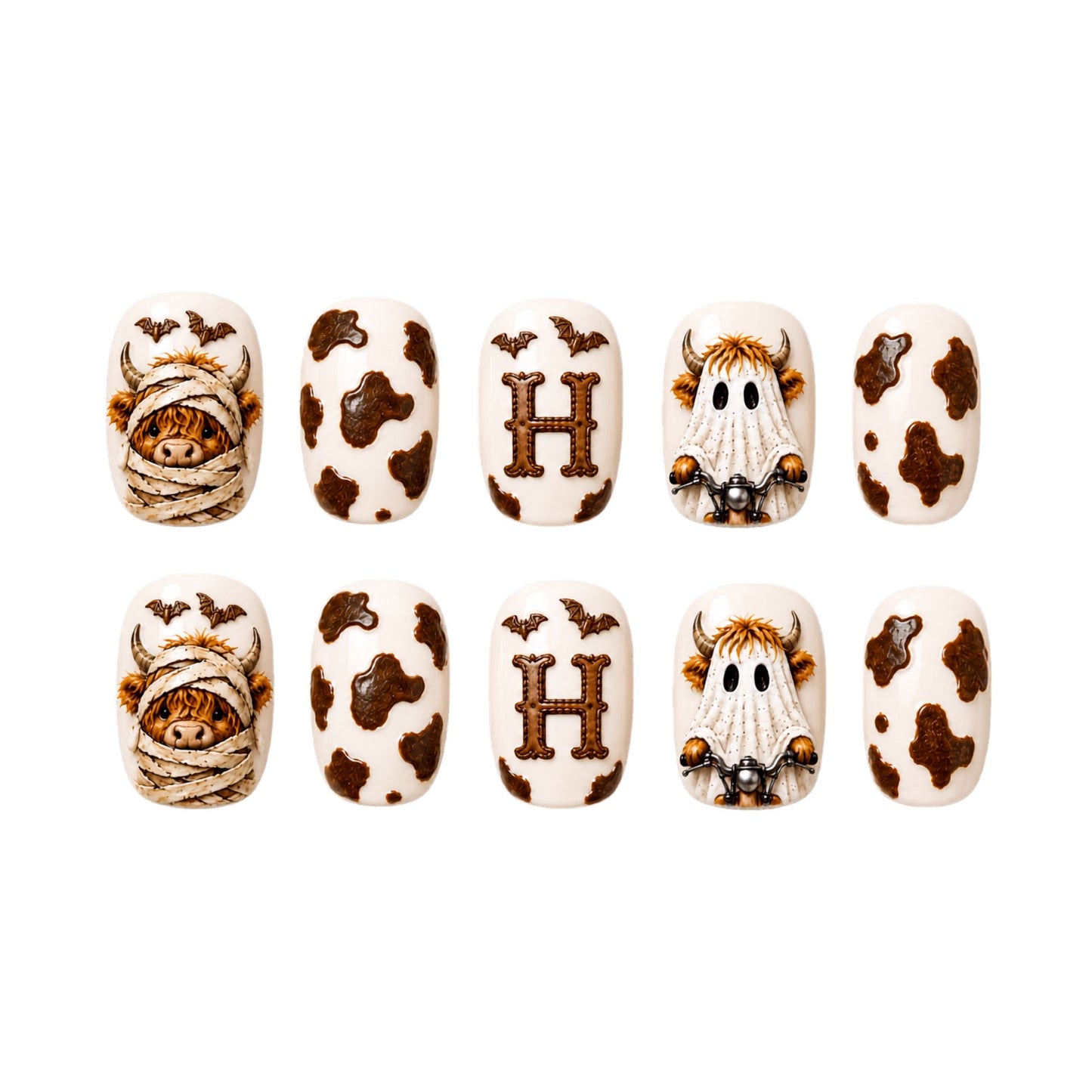Highland Cow Ghost - Personalized Press-On Nails